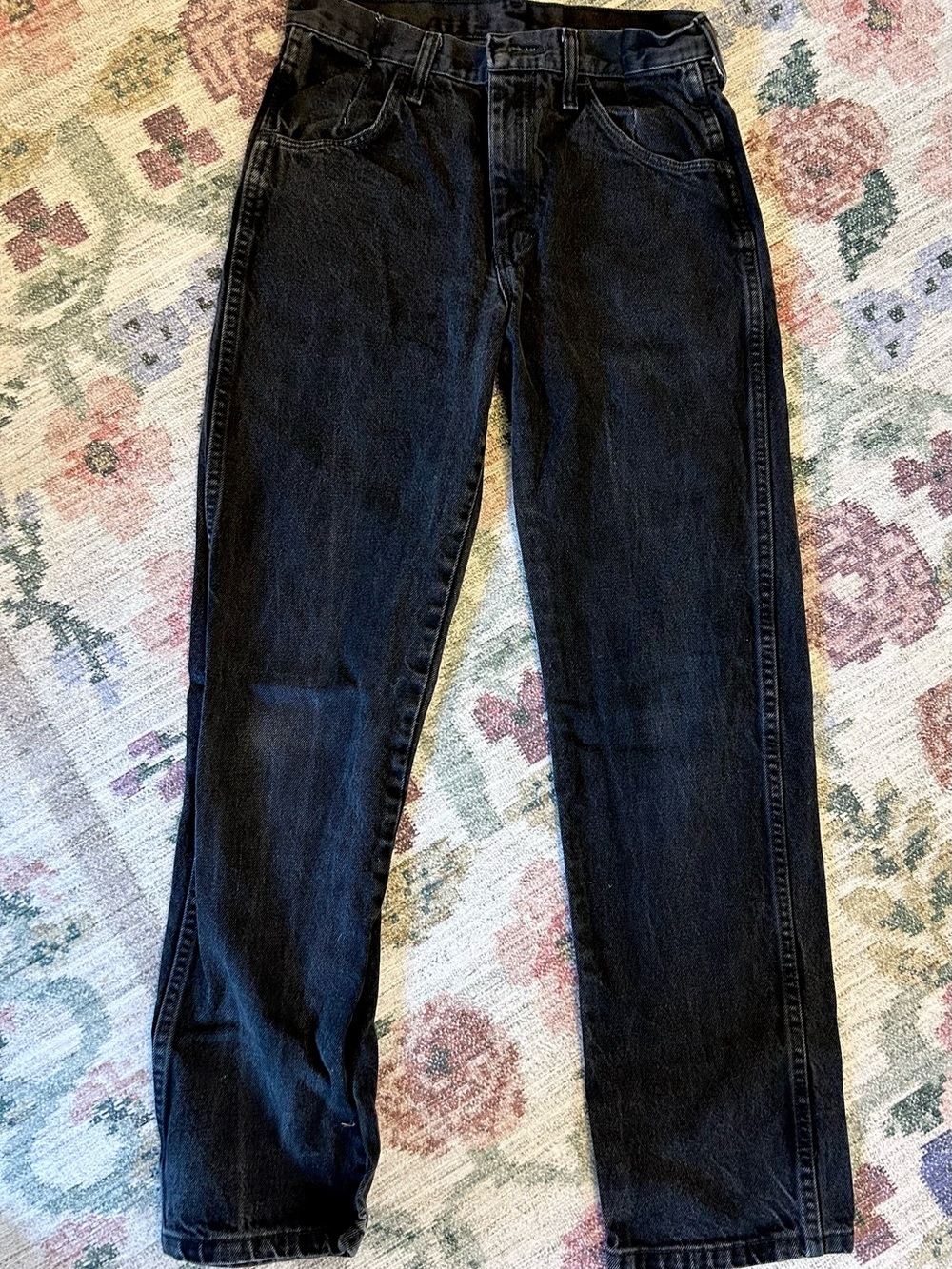 Rustler Vintage Denim Black Straight-Leg Jeans “501” style women’s altered waist
